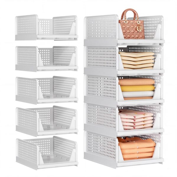 SNSLXH Kleiderschrank Organizer 5er Pack – Stapelbare Aufbewahrungsboxen mit Schubladen für optimale Ordnung