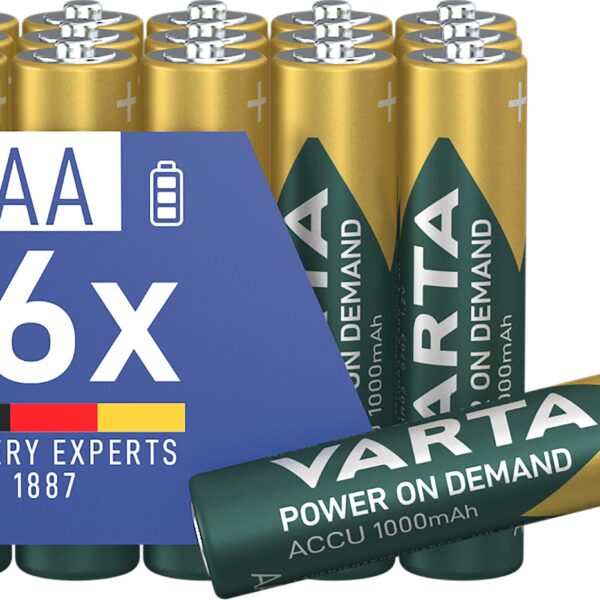VARTA AAA Akku 16er Pack – 1000 mAh Ni-MH wiederaufladbar, sofort einsatzbereit