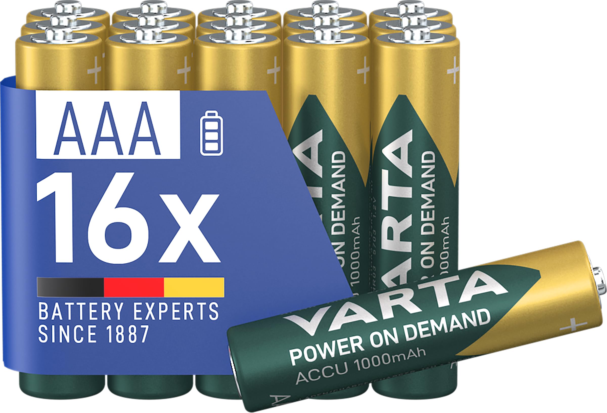 718KyfPmiEL._SY1634_.jpg VARTA AAA Akku 16er Pack – 1000 mAh Ni-MH wiederaufladbar, sofort einsatzbereit – Bild 1