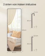 SONGMICS Ganzkörperspiegel 120 x 40 cm – Wandspiegel mit Aluminiumrahmen, Hartglas & Sicherheitsfolie – Bild 2