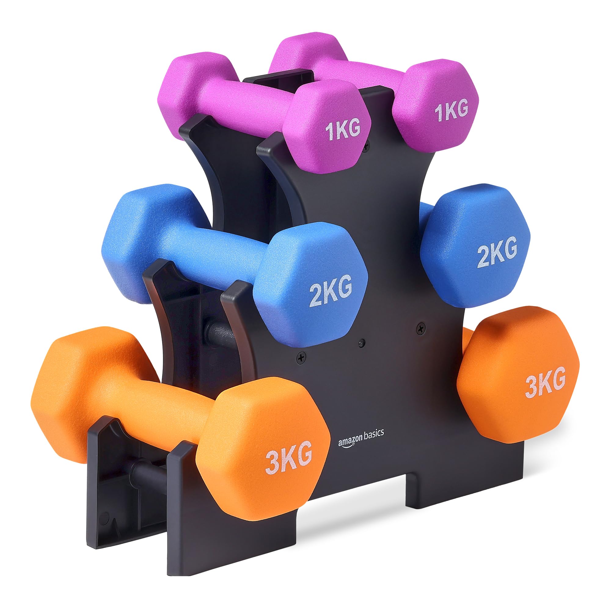 718b0A68-EL._SY2000_.jpg Amazon Basics Neopren Hanteln 3er-Set (1–3 kg) – Gewichte mit Ständer für effektives Training – Bild 1