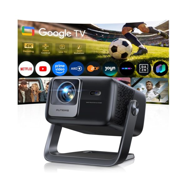 PUTRIMS P66 Smart Beamer mit Google TV, 4K-Dekodierung & 30W Audio – Heimkino Projektor
