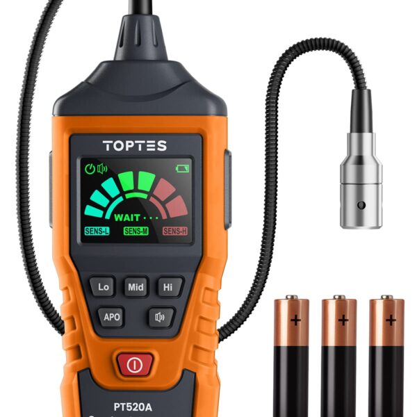 TOPTES PT520A Gasmelder mit 43,5 cm Sonde – Erdgasdetektor für Zuhause & Wohnmobil