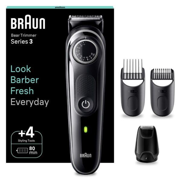 Braun Barttrimmer Series 3 BT3440 – Elektrischer Bartschneider mit 40 Längen & 80 Min Akkulaufzeit