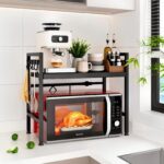 Mointal Mikrowellenregal 2-stufig verstellbar aus Kohlenstoffstahl – Küchenorganizer mit 8 Haken – Bild 2