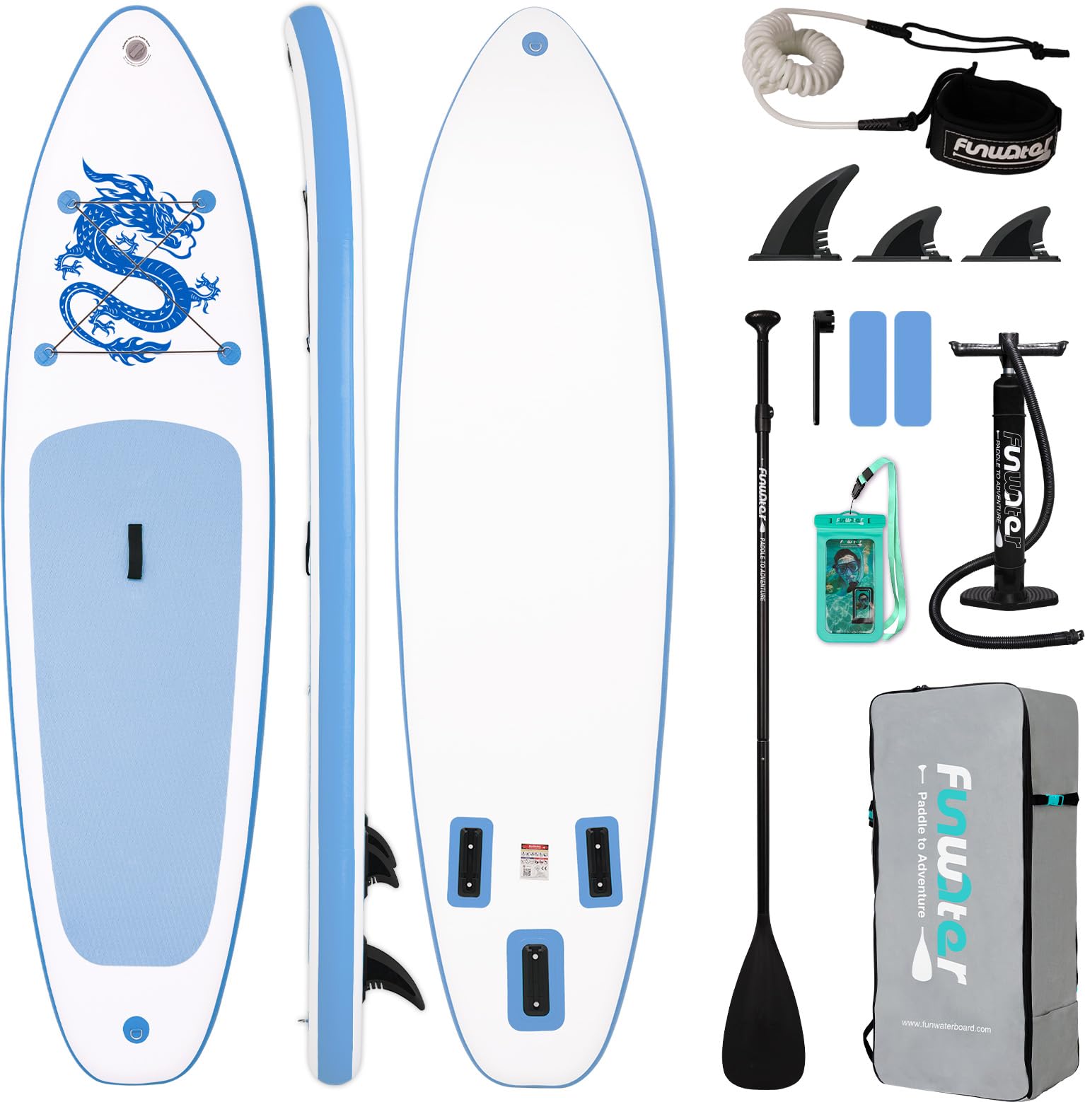 719KjBBM43L._SY1558_.jpg FunWater Aufblasbares SUP Board 320cm mit Paddel & Pumpe – Stabiles Stand Up Paddle für Anfänger – Bild 1