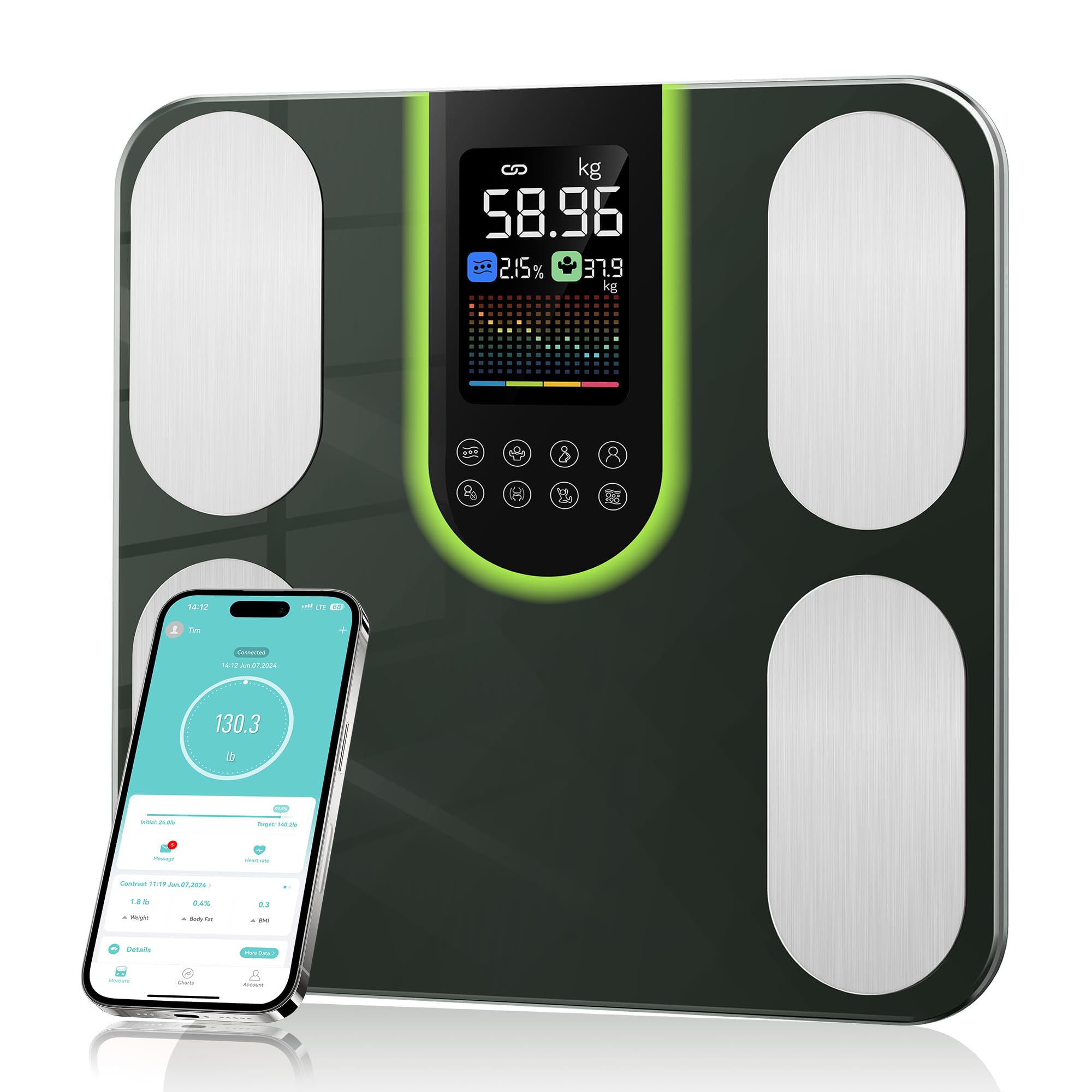 719NTDwDERL._SY2000_.jpg Letron Körperanalysewaage mit 4-Elektroden-BIA – 20 Körperwerte bis 180 kg – Bild 1