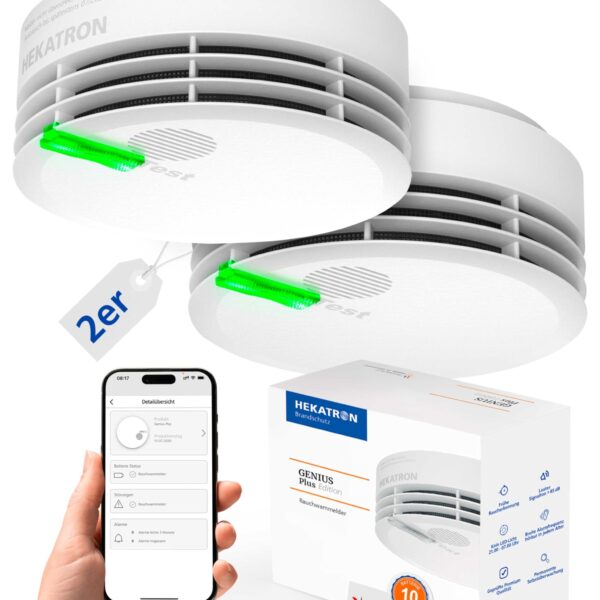 Hekatron Genius Plus Rauchmelder 10 Jahre – 2er Set mit smartsonic Technologie