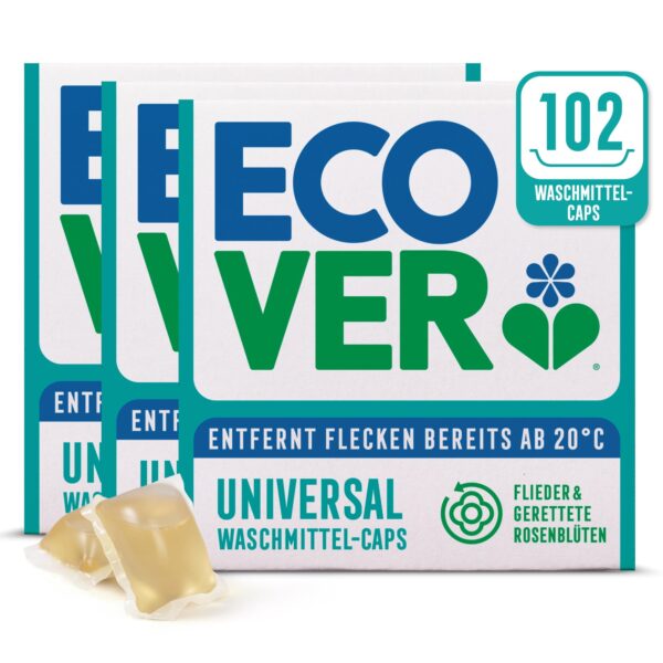 Ecover Waschmittel Kapseln 3x34er – Biobasierte Wäsche mit Flieder & Rosen