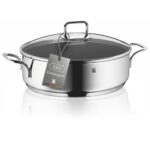 WMF Schmorpfanne 28 cm mit Glasdeckel – 5,0 L Induktions-Bräter aus Cromargan Edelstahl