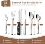 Terlulu 36-teiliges Edelstahl Besteckset mit Steakmessern für 6 Personen – Spülmaschinenfest – Bild 2