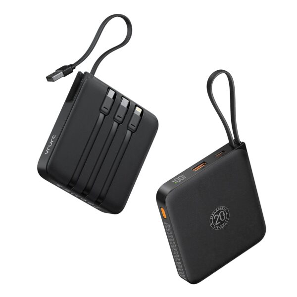 VRURC Powerbank 20000mAh mit 4 Kabeln – 22.5W Schnellladung für alle Geräte