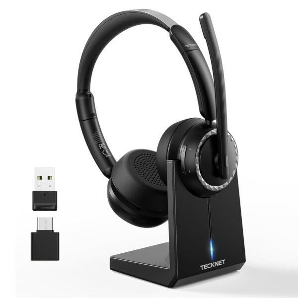 TECKNET V5.3 Bluetooth Headset mit ENC Mikrofon – 55+ Std. Akku für Büro & Callcenter