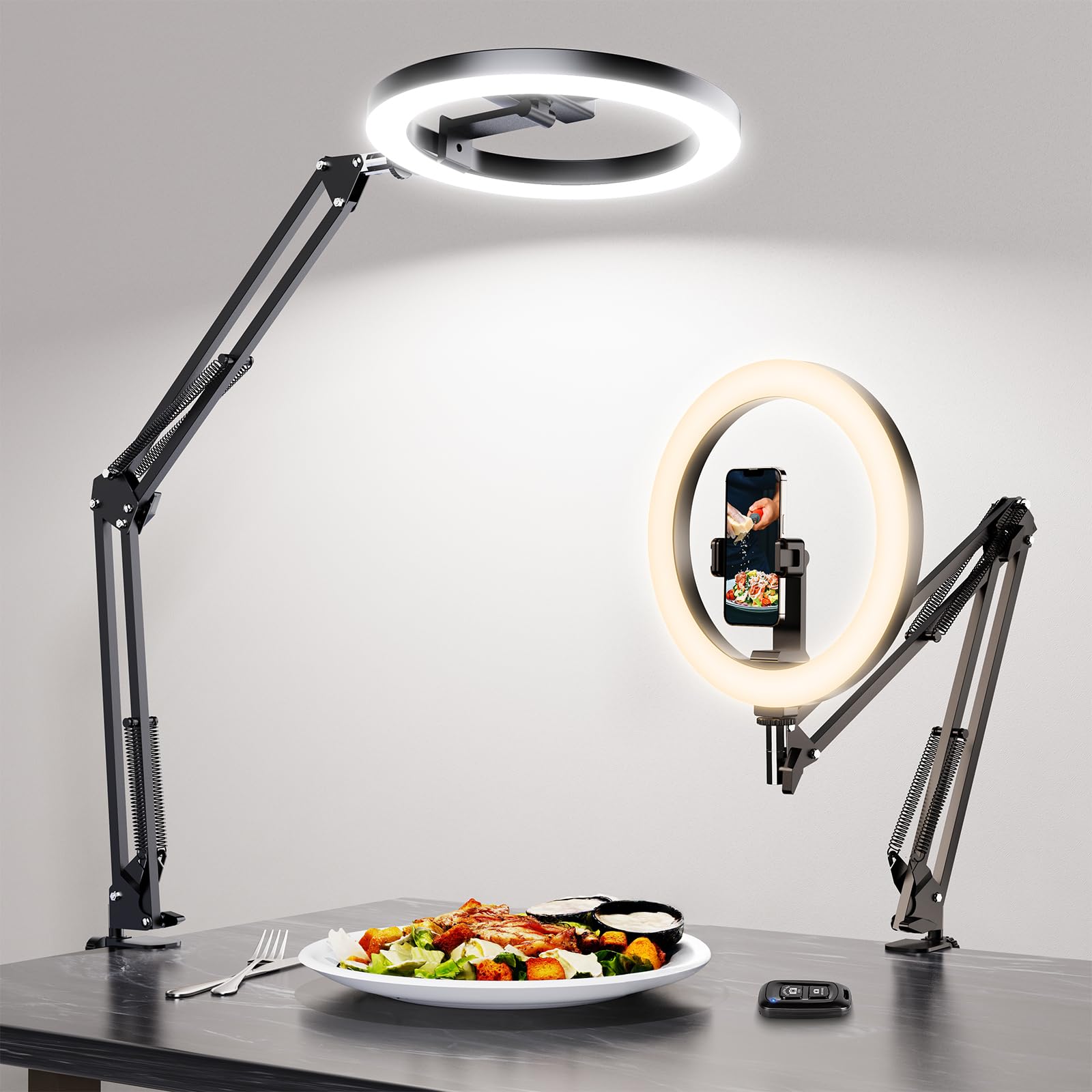 71C6F61w1lL._SY1600_.jpg LUXSURE Ringlicht mit Stativ – Overhead-Setup für Food-Videos & Content Creation – Bild 1