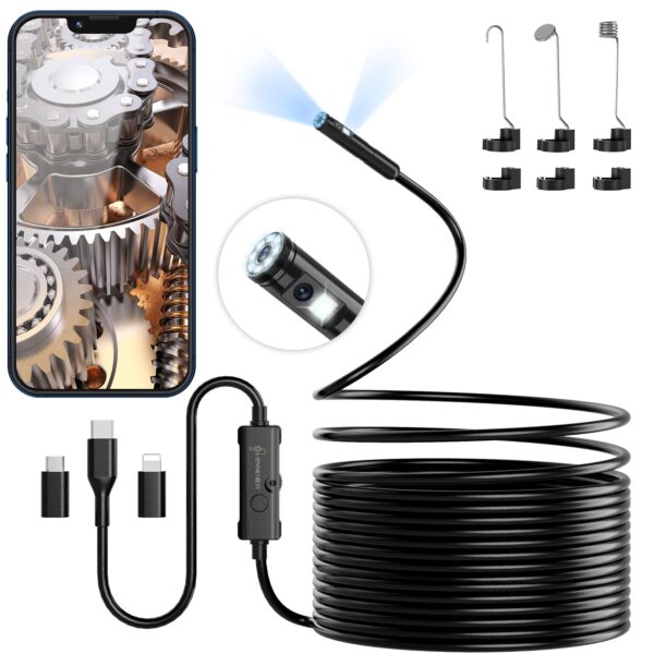 Ennovor 1920 HD Endoskopkamera – 5m Inspektionskamera mit 8 LED für Android & iOS
