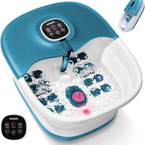 KNQZE Fusssprudelbad mit Heizung & Massage – Faltbar mit 16 Akupressurrollen für Zuhause