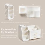 HBlife Kosmetik Organizer 36x19x26 cm – 3-in-1 Aufbewahrungsbox mit Schubladen & Pinselhalter Weiss – Bild 3