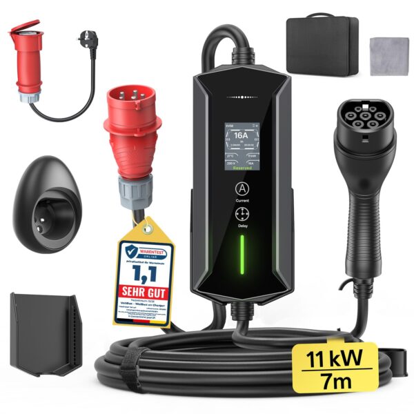 VoltBox Mobile Wallbox 11kW – 7m Typ 2 Ladekabel mit 3-Phase CEE 16A & variabler Ladepower