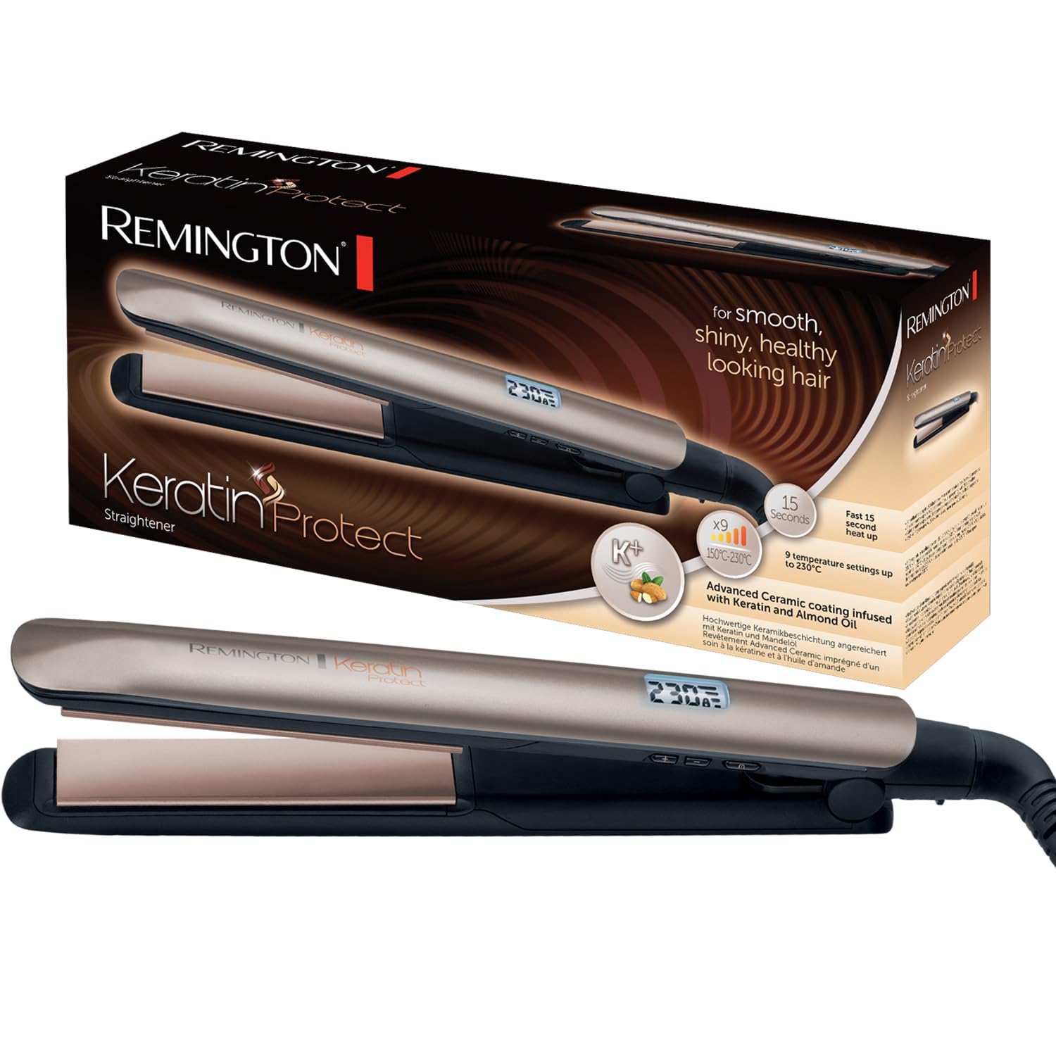71DD81CxMLL._SY1500_.jpg Remington S8540 Haarglätter mit Keratin & Mandelöl – Keramik-Glätteisen 150-230°C – Bild 1