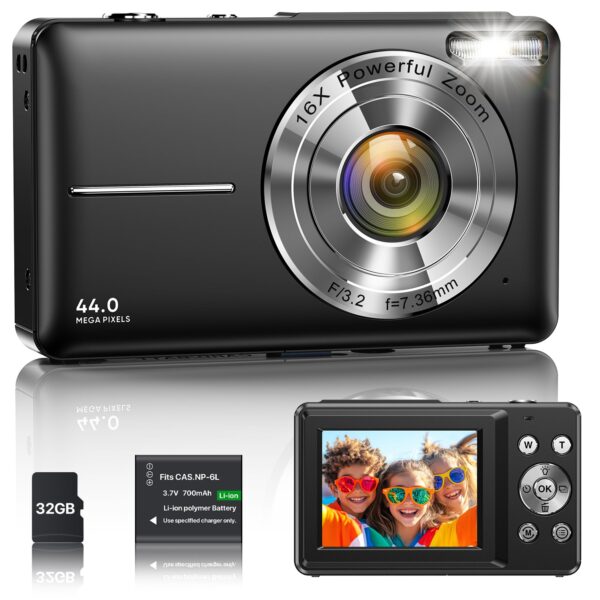 IXNAIQY Digitalkamera 44MP 1080P mit 16X Zoom – Kompaktkamera für Kinder & Anfänger