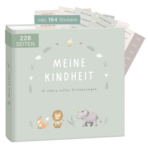 mintkind Erinnerungsalbum Kindheit Salbei – Hardcover Babybuch für 0–10 Jahre