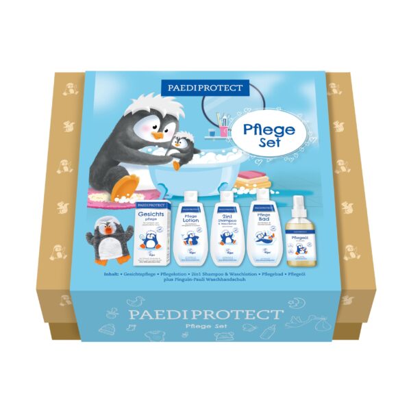 PaediProtect Pflegebox – Komplettes Babypflege Set mit 5 Produkten & Waschhandschuh