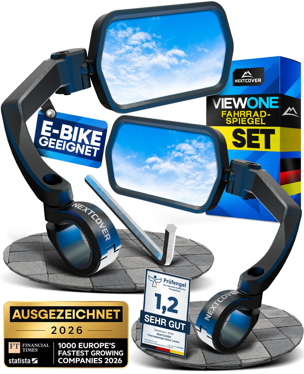71Ei1itCcL._SY1477_.jpg NEXTCOVER® Fahrradspiegel-Set für Lenker – ProVision Echtglas für E-Bike & Pedelec – Bild 1