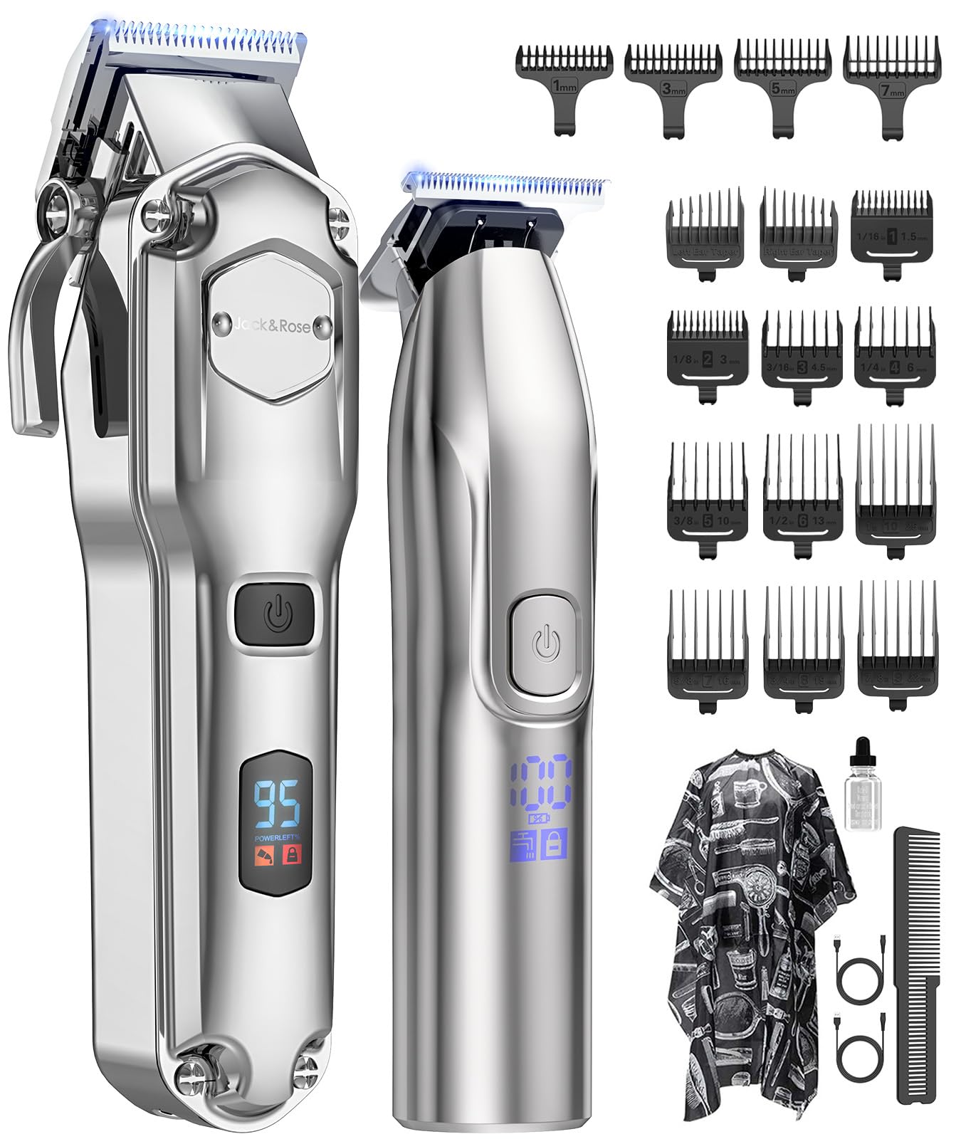71Ex0HcwseL._SY1600_.jpg Jack & Rose Haarschneidemaschine mit Carbonklingen & T-Blade Trimmer – Kabelloses Profi Pflegeset für Herren – Bild 1