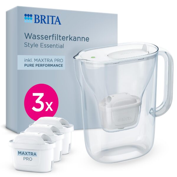 BRITA Style Essential Wasserfilterkanne 2,4l mit MAXTRA PRO – Reines Trinkwasser für die Kühlschranktür