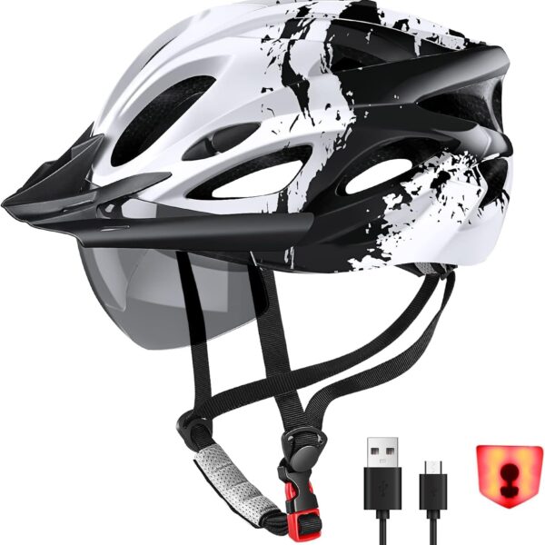 RaMokey Fahrradhelm 57-62 cm mit LED-Licht & Magnetvisier – Sicherheitshelm für Damen & Herren