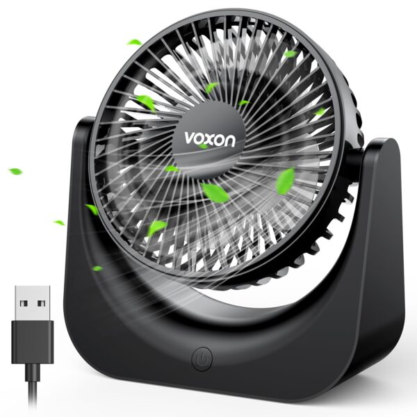 VOXON USB Tischventilator mit 5 Geschwindigkeiten – Leiser Miniventilator für Büro & Zuhause