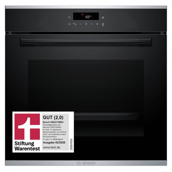 Bosch HBA272BB3 Einbau-Backofen 60x60 cm – Pyrolyse & 3D-Heisluft, Stiftung Warentest GUT