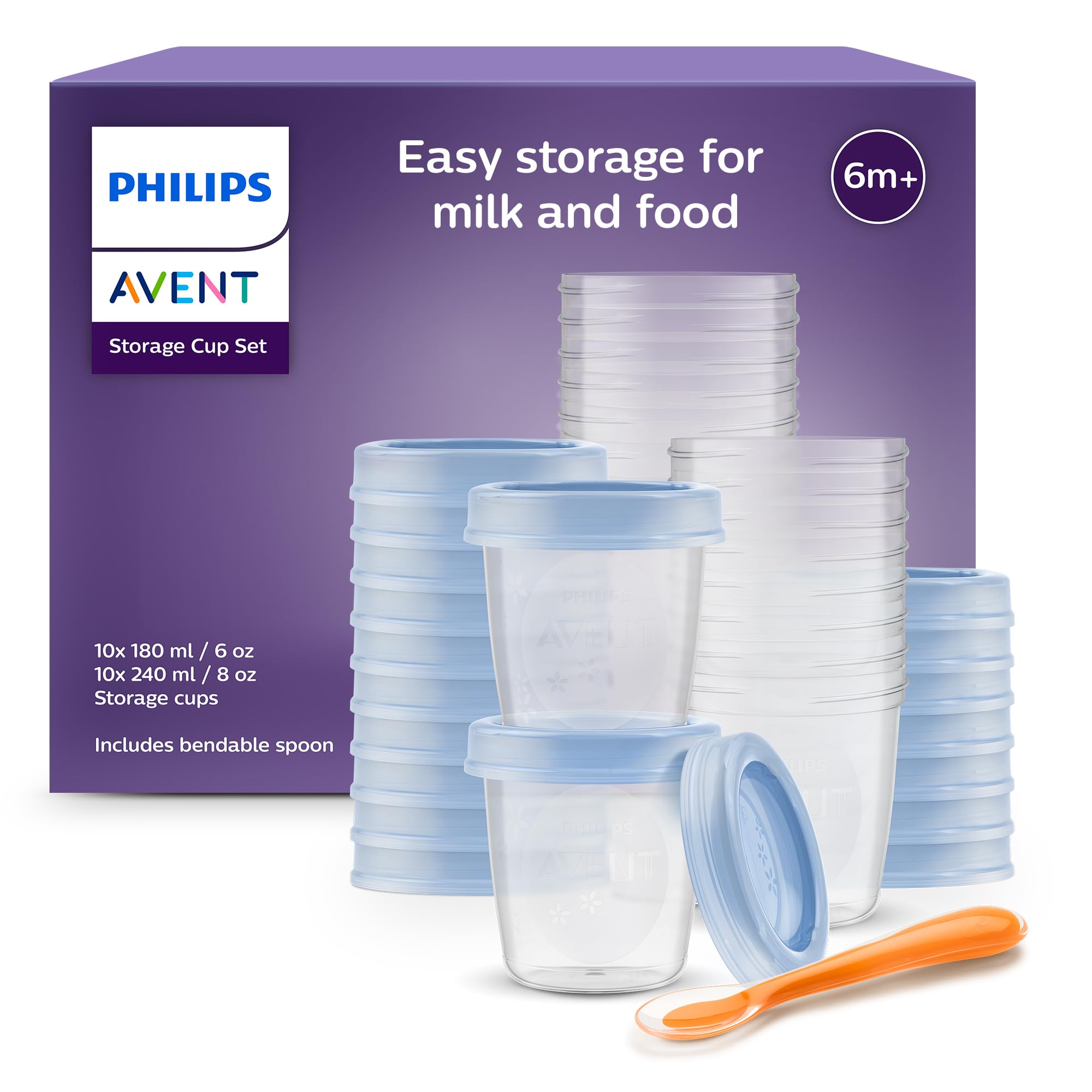 71G9IeZRJSL._SY2000_.jpg Philips AVENT Nahrungs-Mehrwegbecher Set (SCF721/20) – 20er Pack mit Deckel & Löffel – Bild 1