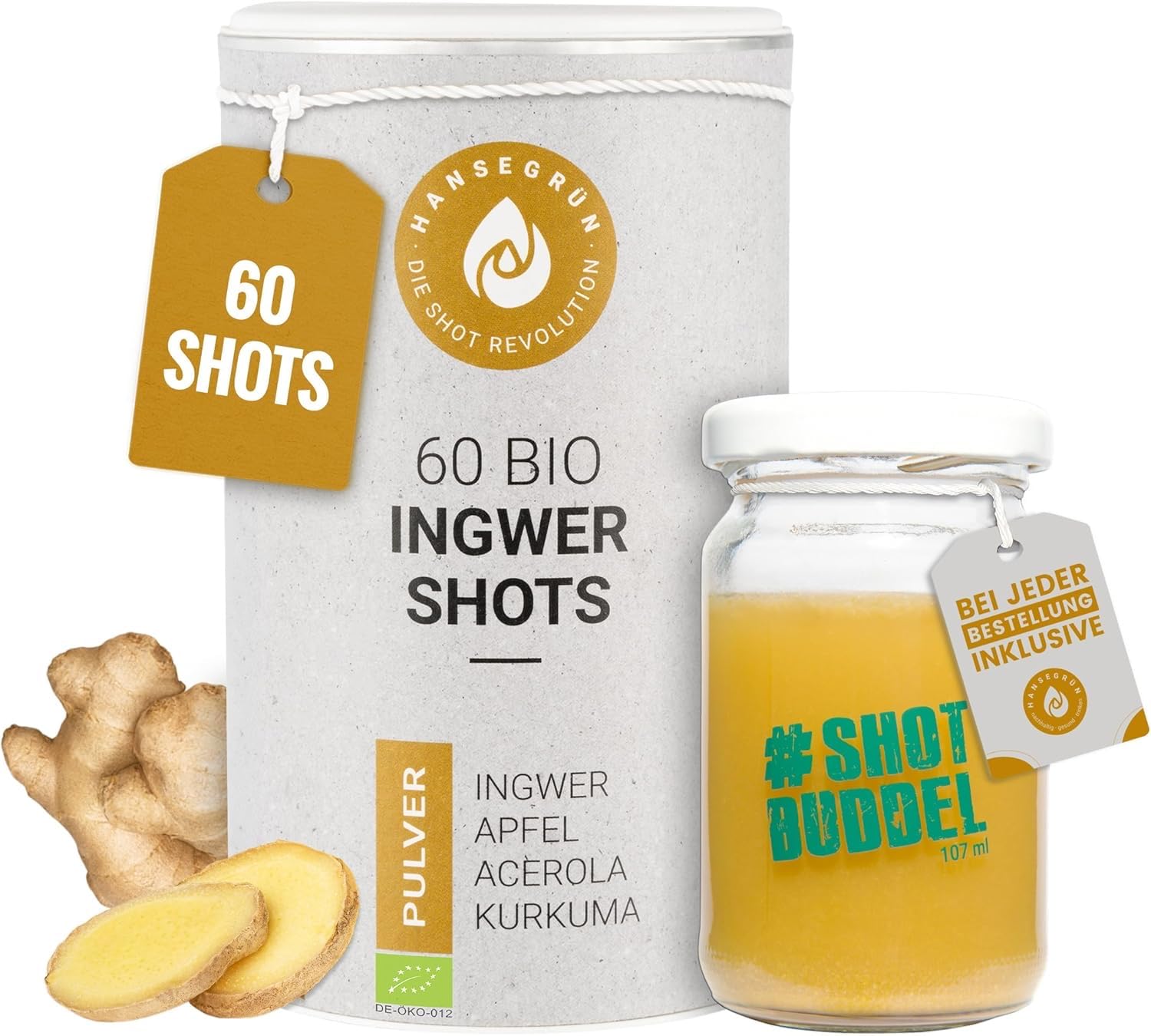 71GQ29JaozL._SY1350_.jpg Hansegrün Bio Ingwer Kurkuma Shots (60 Stk.) – Veganes Superfood-Pulver für Immunsystem & Energie – Bild 1
