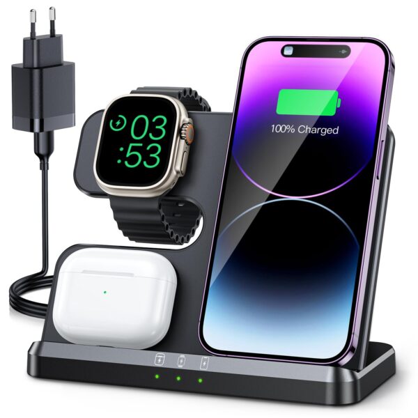 JARGOU 3-in-1 kabellose Ladestation – iPhone, Apple Watch & AirPods gleichzeitig laden