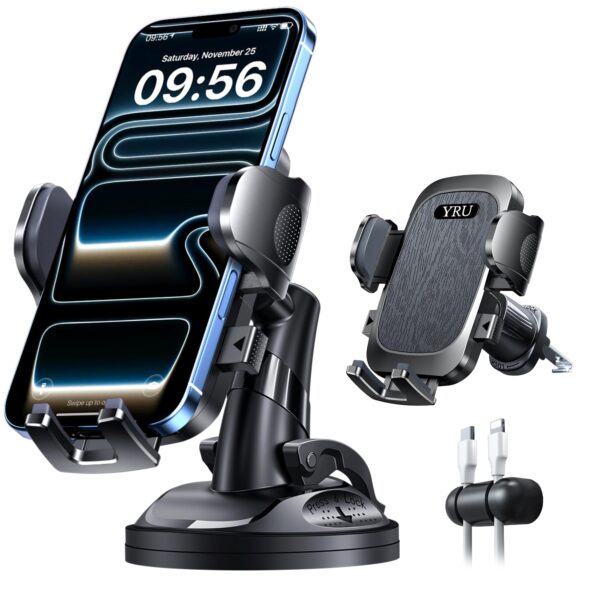 YRU Auto-Handyhalterung mit Vakuumsaugnapf & 360° Drehbar – Wackelfrei für iPhone & Samsung