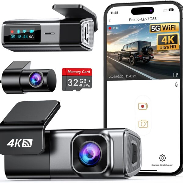 Navycrest Q7 Dashcam 4K+1080P Vorne Hinten – Dual Auto Kamera mit 5GHz WiFi & Parküberwachung