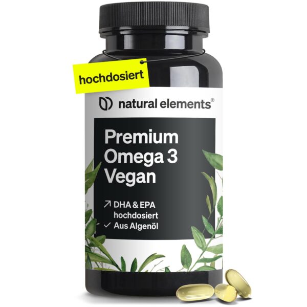 natural elements Premium Omega 3 Vegan – 60 Kapseln mit 800mg DHA & 400mg EPA
