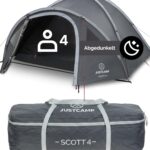 JUSTCAMP Scott 4 Dark – Kuppelzelt für 4 Personen mit Lichtschutz & Vorraum