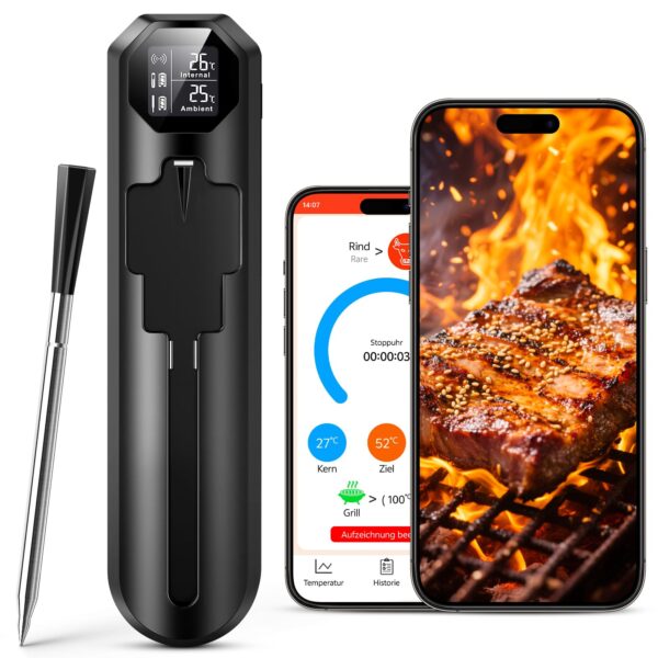 maxtachi Bluetooth Grillthermometer Kabellos – Smarte Temperaturüberwachung mit App & 150m Reichweite