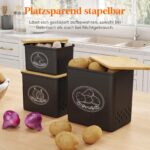 Lifewit 3er Set Aufbewahrungsboxen für Kartoffel, Zwiebel & Knoblauch – Stapelbar mit Bambusdeckel – Bild 6