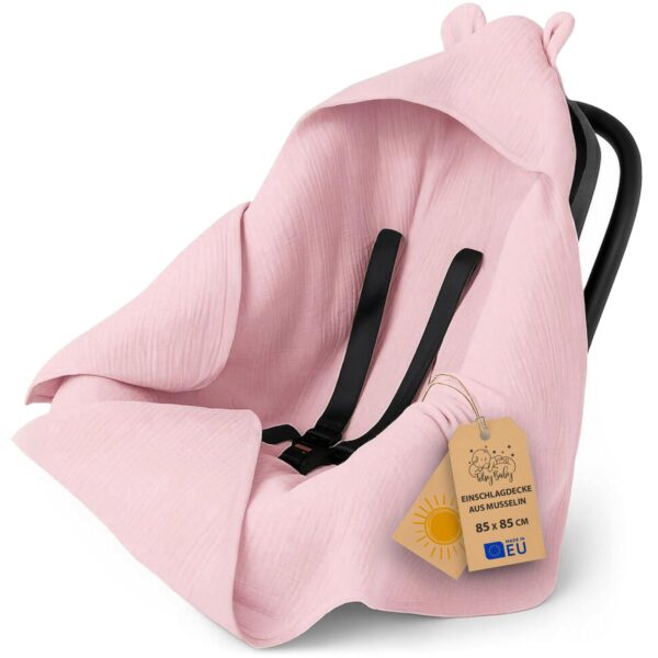 Musselin Einschlagdecke 85x85 cm – Atmungsaktive Babydecke für Babyschale & Kinderwagen