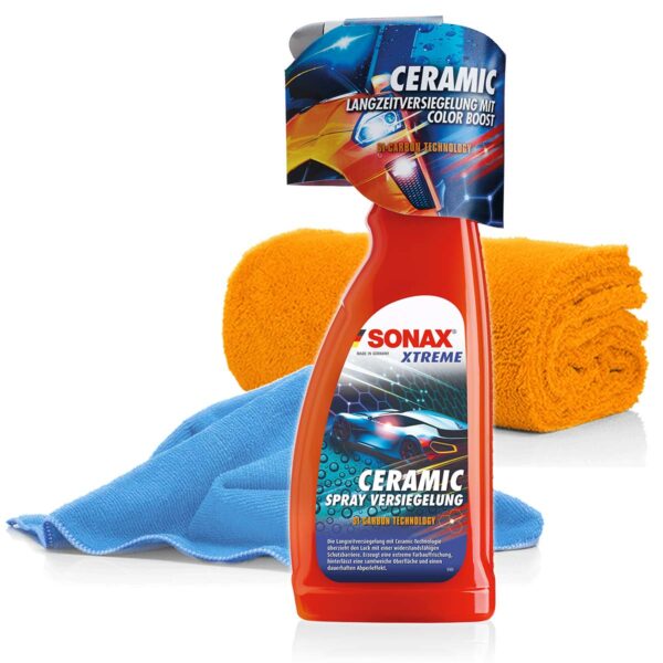 SONAX XTREME Ceramic Spray-Versiegelung Set – Keramik Lackschutz mit 2x Mikrofasertuch