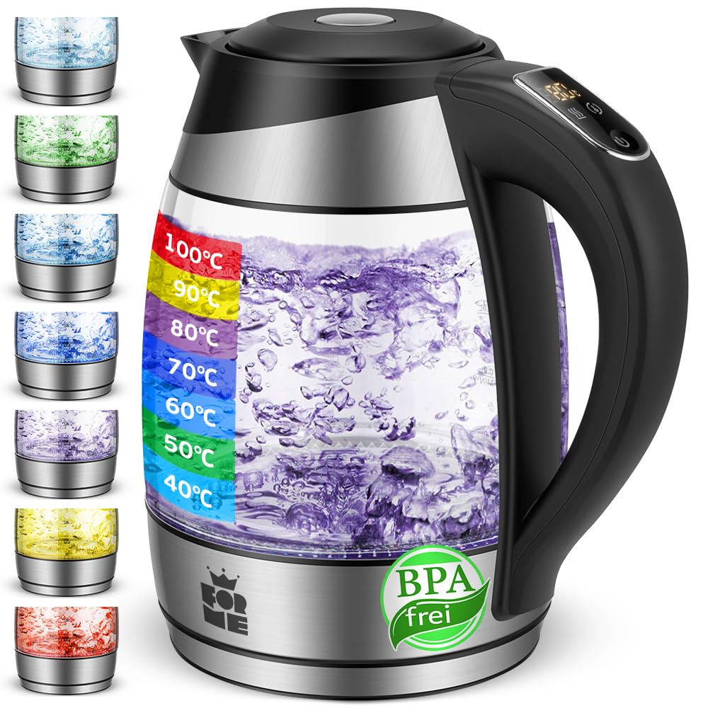71Hp7AShqxL._SY1000_.jpg FOR ME Glas Wasserkocher 1,8L – Temperaturwahl 40–100°C mit LED-Beleuchtung & Warmhaltefunktion – Bild 1