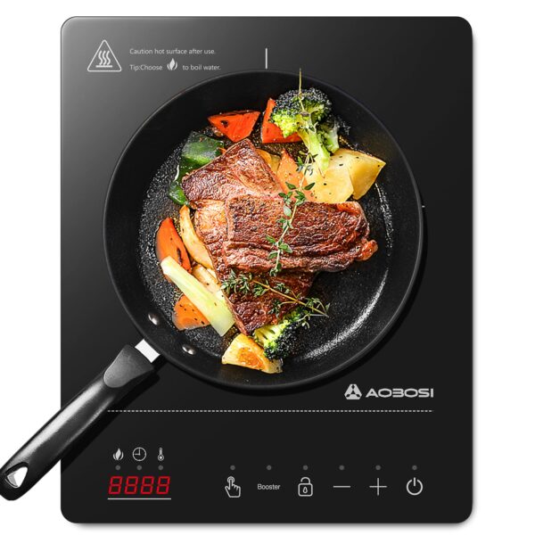AAOBOSI Induktionskochfeld 1 Platte 2000W – Tragbar mit Booster & 20 Stufen