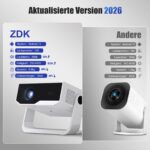 ZDK 2026 4K Mini Beamer mit Android 14 – Tragbarer Heimkino Projektor mit 270° Ständer – Bild 3