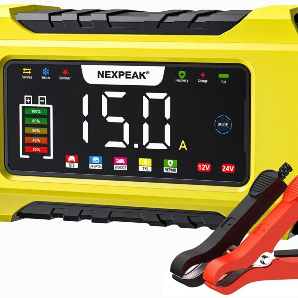 NEXPEAK NC215 15A Autobatterie Ladegerät 12V 24V – Intelligentes Schnellladegerät für LiFePO4 & Blei-Säure