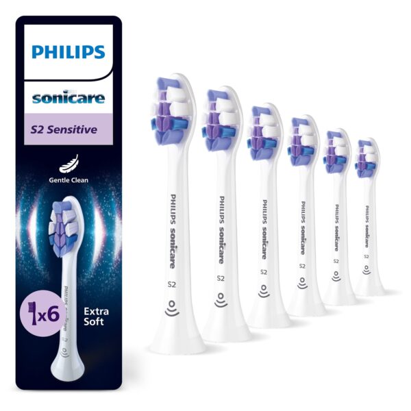Philips Sonicare S2 Sensitive Ersatzbürstenköpfe – 6er-Pack für sanfte Zahnreinigung