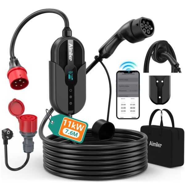 AIMILER Wallbox 11kW mit App – Mobile Ladestation 400V Typ 2 für E-Autos