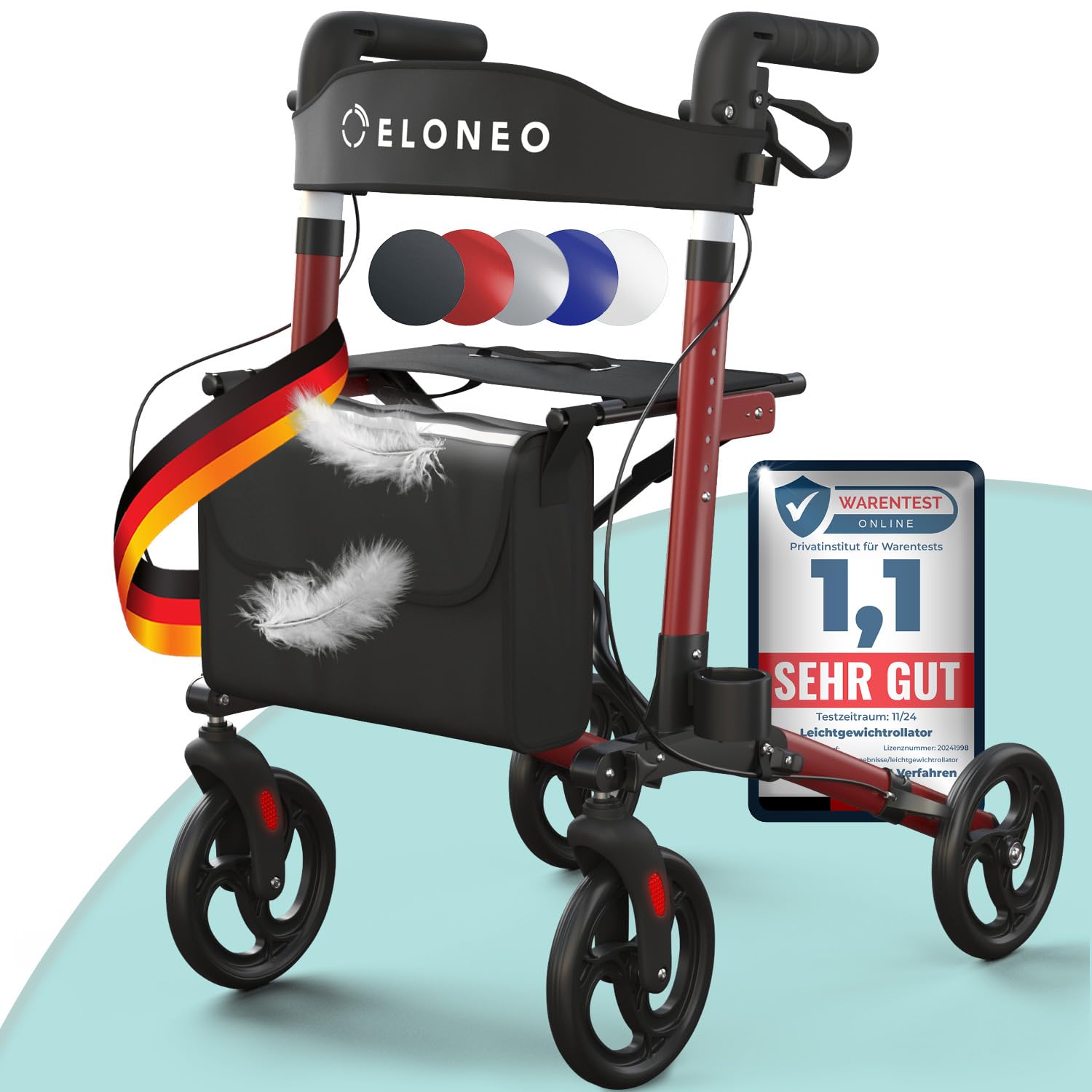 71J2hDJsTkL._SY1500_.jpg ELONEO Aluminium-Rollator faltbar mit Sitz – Leichtgewicht-Gehhilfe für mobile Senioren – Bild 1